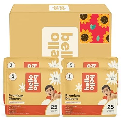 Hello Bello Diapers, Size 3 (14-24 lbs) Flower Child, 100 Count Value Pack of Premium Disposable Baby Diapers, Hypoallergenic with Soft, Cloth-Like Feel
