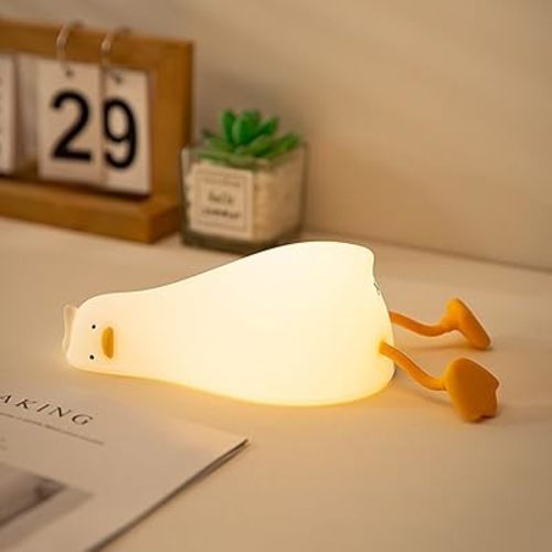 Duck Night Light Silicone, Lying Flat Duck Night Lamp, Kids Room Decor Atmosphere Night Light, Baby Nursing Bedside Touch Lamp，Rechargeable and Dimmable LED Light, Cute Christmas Gift.