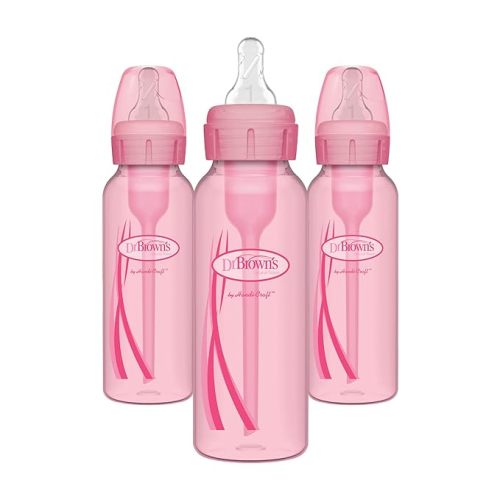 Dr. Brown’s Natural Flow® Anti-Colic Options+™ Narrow Baby Bottles 8 oz/250 mL, with Level 1 Slow Flow Nipple, 3 Pack, 0m+ Pink