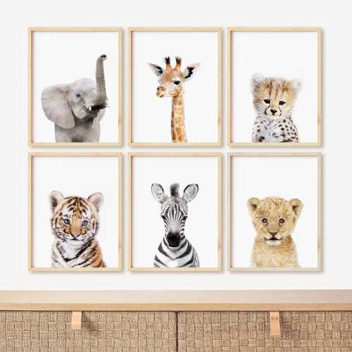 Set of 6 Baby Safari Animals for Nursery Animal Wall Art, Nursery Decor, Baby Animal Art, Unframed Animal Art Print by Amy Peterson