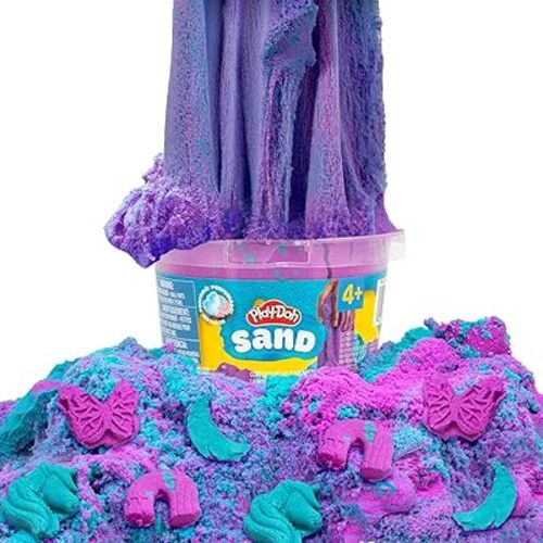 Play-Doh Sand Slime Bucket, Teal and Purple, Cotton Candy Scented, 1.5 Pounds of Play Sand in Resealable Bucket with Magical Molds on the Lid, Creativity for Kids Sensory Toys