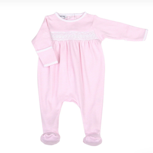 Mini Stripes Smocked Footie - Pink