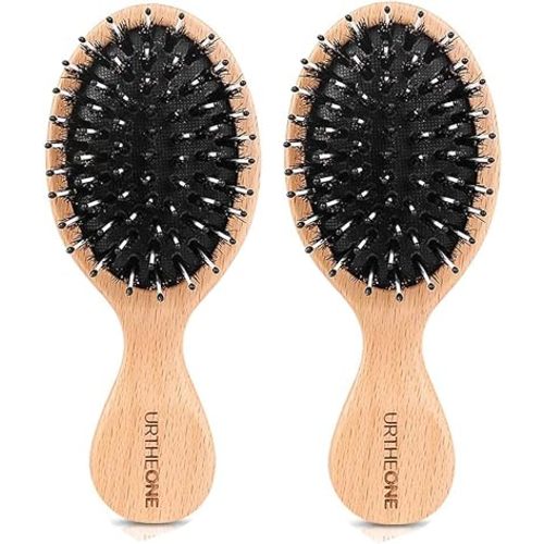 2Pcs Mini Boar Bristle Hairbrush