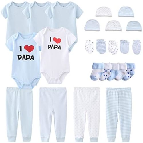 Newborn Layette Gift Set Bodysuits Pants for Baby Girl and Boy 24 Piece 100% Cotton Essentials and Accessories