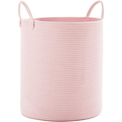Pink Hamper Laundry Basket for Baby Girls Nursery Hamper for Kids Woven Rope Clothes Basket for Little Girls Room Bedroom Light Pink Kawaii Laundry Bin