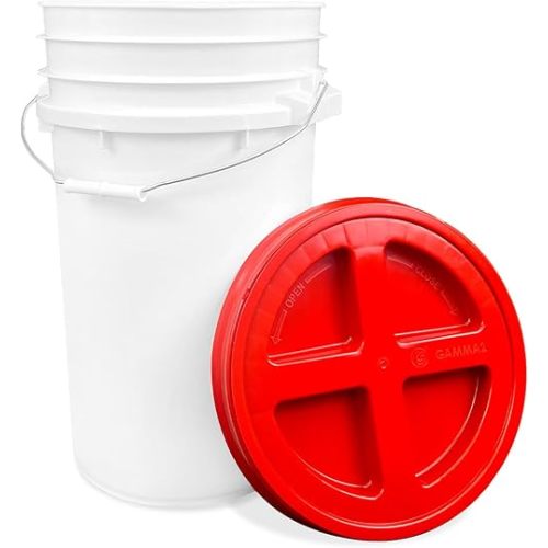 ePackageSupply 7 Gallon White Bucket with Red Gamma Screw on Lid, Food Grade Storage, Premium HPDE Plastic, BPA Free, Durable 90 Mil All Purpose Pail, Made in USA (1 Count)