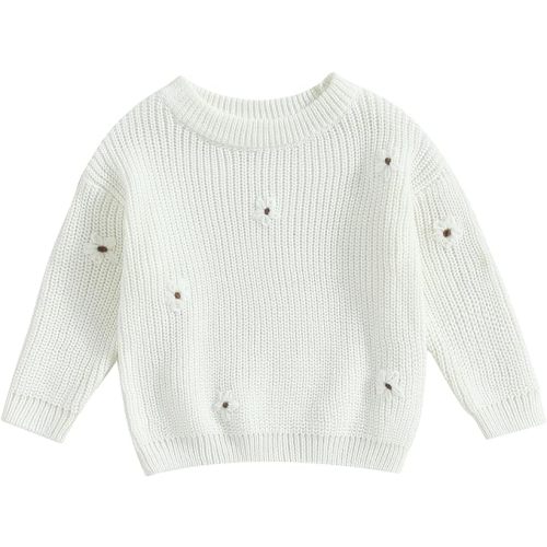 Mubineo Baby Girl Winter Clothes Cute Flower Sweater Crewneck Pullover Long Sleeve Knit Newborn Infant Sweaters - 0-3 Months - Cream White