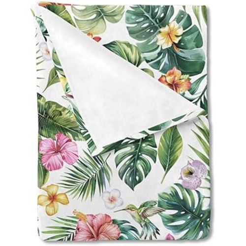 Green Tropical Leaves Floral Hummingbirds Baby Blanket for Boy Girl Rainforest Monstera Leaves Flannel Swaddle Blanket Soft Receiving Blanket Newborn Daycare Nursery Bed Blanket Crib Playmat 40x50
