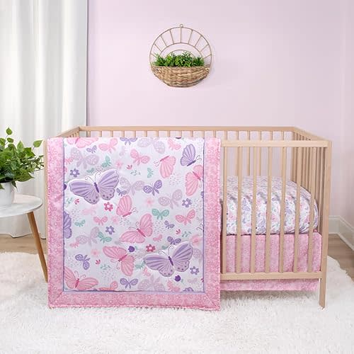 The Peanutshell 3 Piece Baby Crib Bedding Set Butterfly Song