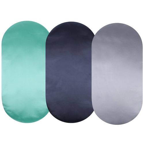 Satin Bassinet Sheet 3 Pack Great for Baby Hair Soft Silk Feeling Snug Fitted Cradle Sheets, for Oval Rectangle Hourglass Bassinet Mattress, Unisex Boy Girl, Green/Navy/Grey