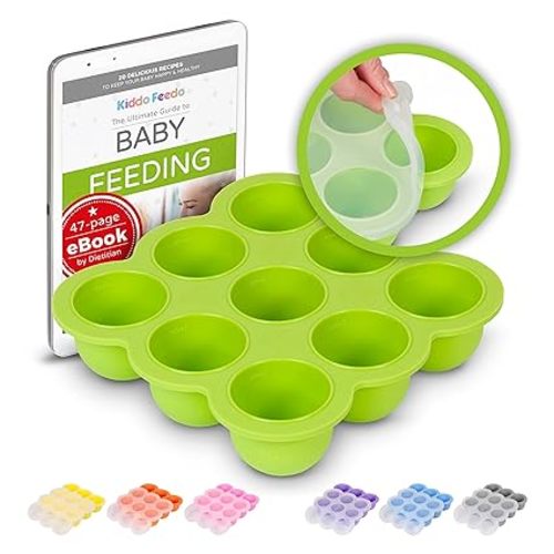 Baby Food Freezer Tray with Silicone Clip-On Lid - Free E-Book by Award-Winning Author/Dietitian - Green