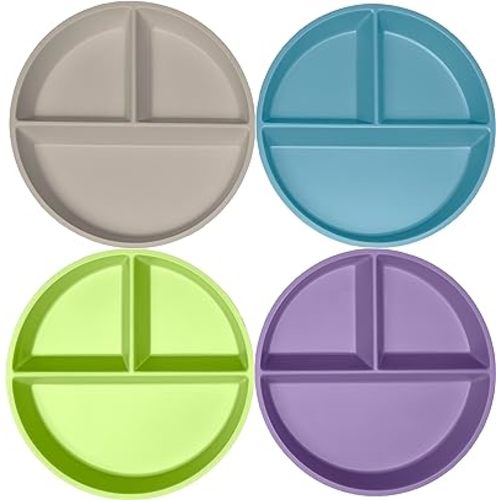 WeeSprout Divided Bamboo Plates for Kids, Kids Plates Made With Food Grade Natural Bamboo, Divided Design for Picky Eaters, Kid-Sized Reusable Tableware, Dishwasher Safe Dinnerware, Set of 4