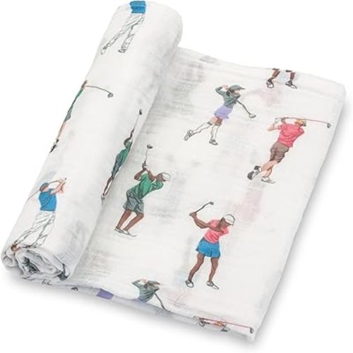 LollyBanks Swaddle Blanket, 100% Cotton Muslin Swaddle Blankets, Neutral Swaddle Blanket 47 x 47 Inches, Baby Blanket for Boys and Girls, Baby Essentials, Registry (Golf Posture Print)