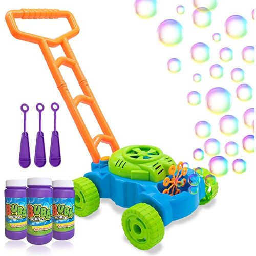 Lydaz Bubble Lawn Mower for Toddlers, Kids Bubble Blower Maker Machine, Summer Outdoor Push Backyard Toys, Birthday Gifts Easter Basket Stuffers Toys for Preschool Baby Boys Girls