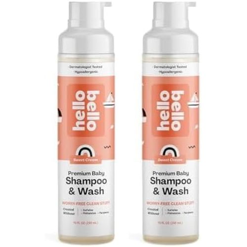 Hello Bello Extra Gentle Shampoo and Body Wash, Hypoallergenic and Pediatrician Tested Formula for Babies and Kids, Sweet Cream Scent, 10 FL Oz (2 Pack)