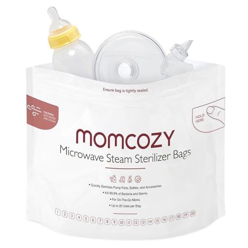 Momcozy Larger Microwave Steam Sterilizer Bags, 8 Count Travel Sterilizer Bags for Breast Pump Parts/Baby Bottle, 20 Uses Per Bag, Breastpump Accessories for Momcozy S9 Pro/S12 Pro/V1/V2, NOT for M5 - 8 Count(Pack of 1)