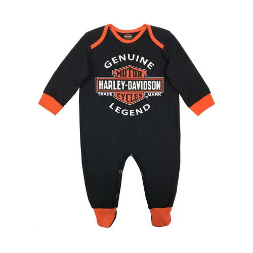 Harley-Davidson Baby Boys' Interlock B&S Footed Coveralls, Black 3050911 (0/3M), Harley Davidson