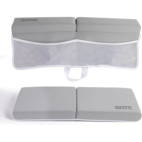Baby Bath Kneeler and Elbow Rest Pad for Baby Bathing Parents, Non-Slip for Baby and Toddler Bathing, Painless Foam Mat with Toy Organizer Pockets Support Large Bathtub, Quick Drying (Gray)