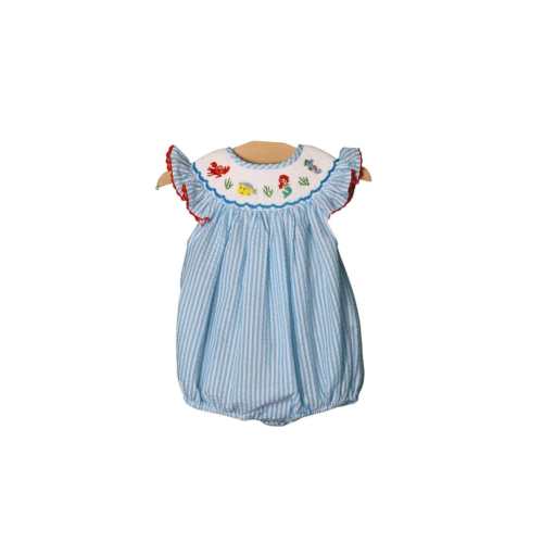 Smocked Mermaid Aqua Seersucker Bubble