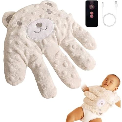 Baby Soothing Palm, Baby Patter for Sleep, Baby Startle Prevention Hand Glove Electric Baby Hand Pillow Red Bean Filling Cute Baby Soothing Palm for Newborns Baby Girl Baby Boy (White Bear)
