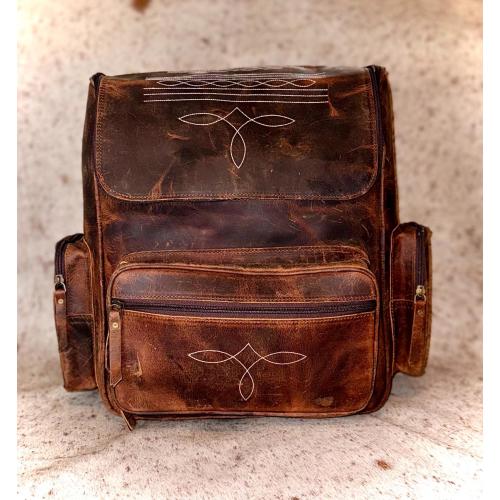 XL Boot Stitch Distressed Leather Backpack / Diaper Bag