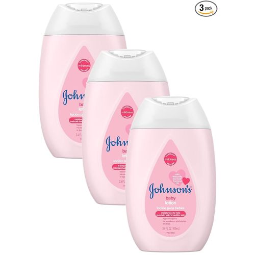 Johnson's Moisturizing Mild Pink Baby Lotion with Coconut Oil for Delicate Baby Skin, Paraben-, Phthalate- & Dye-Free, Hypoallergenic & Dermatologist-Tested, Baby Skin Care, 3.4 Fl. Oz (Pack of 3)
