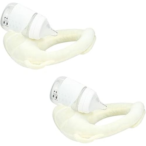 2 Pack Self Feeding Baby Bottle Holder, Adjustable Bottle Holder for Baby, Baby Bottle Holder Hands Free, Bottle Propper for Baby, Twin Feeding Pillow Bottle Holder with Side Handles, Beige