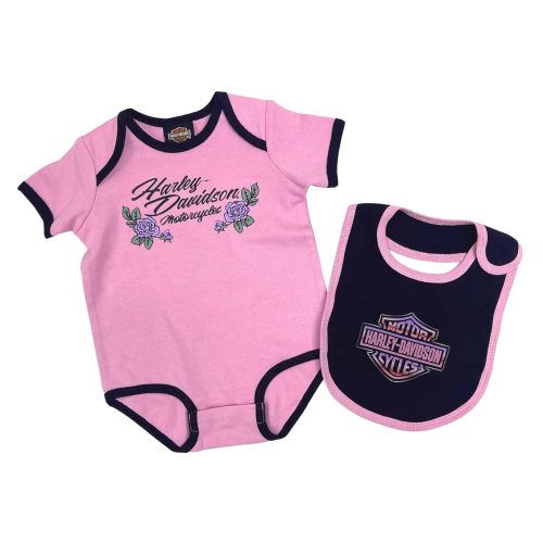 Harley-Davidson Baby Girls' 2-Piece Bar & Shield Roses Infant Creeper Set