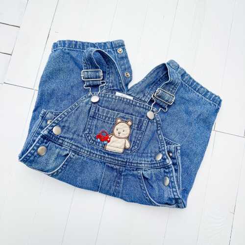 Classic Vintage Denim Baby Overalls | 3–6 Months | Teddy Bear Bib Patch | 100% Cotton | Retro Baby Clothing | Vintage Baby Style