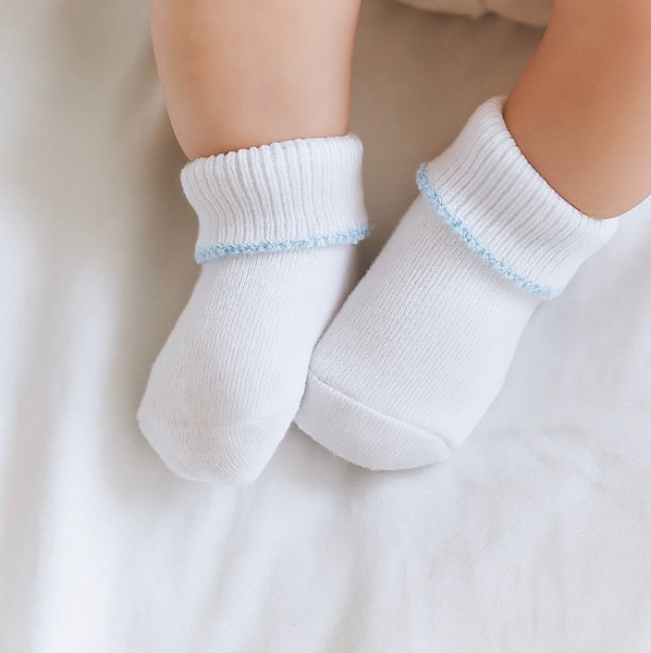 Magnolia Baby Boy Essentials White Socks - Blue Trim