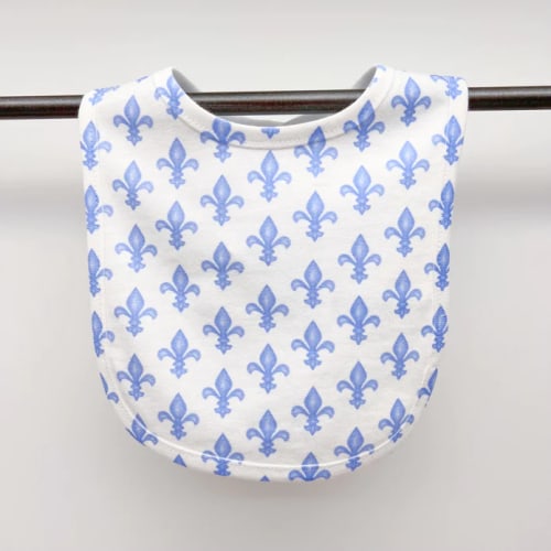 Blue Fleur de Lis Cotton Baby Bib - ZukaBaby