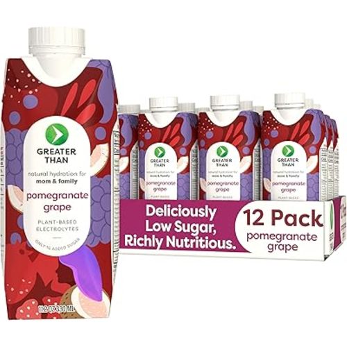 Greater Than Lactation Supplement Support, Coconut Water, Vitamins & Electrolyte Drink for Breastfeeding & Immune Support, Lactation Cookies Alt, Gluten Free, Low Sugar, 12 Pack, Pomegranate Grape