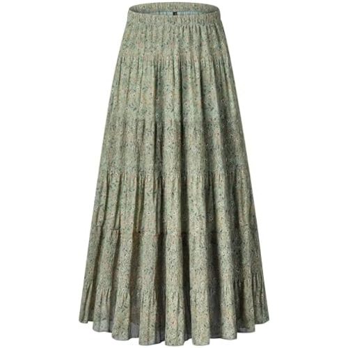 NASHALYLY Women's Chiffon Elastic High Waist Pleated A-Line Flared Maxi Skirts