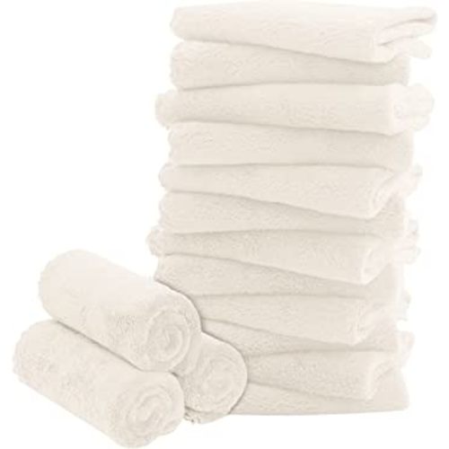 16 Pack Baby Washcloths - Luxury Coral Fleece - Extra Absorbent and Soft Wash Clothes for Newborns, Infants and Toddlers - Suitable for Sensitive Skin and New Born - Baby Shower - Cream, 10x10 Inch