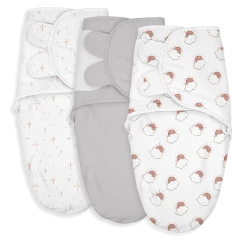 Soarwg Kids Baby Swaddle, Organic Adjustable Baby Swaddles for Newborns, Sleep Sack for Baby Boy and Girl 0-3 Months, 100% Cotton Certified Standard 100 by Oeko-TEX, 3-Pack (Cloudy Horizon)