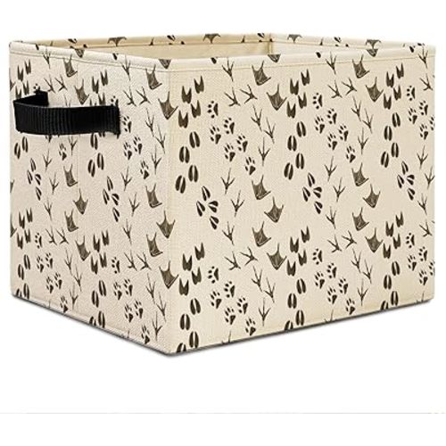 Animal Nursery Storage Bins, Vintage Forest Animal Footprints Collapsible Storage Basket Organizer for Kids Room Nursery Bedroom Bathroom Clothes Toys Books, Toybox for Boys Girls