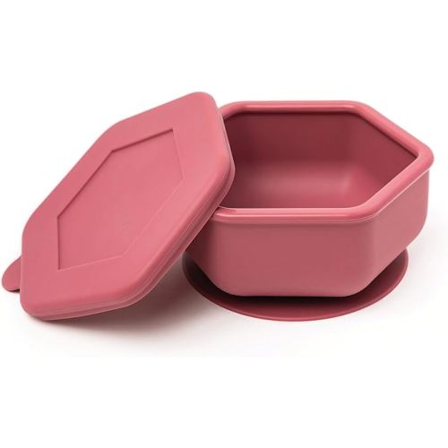 Tiny Twinkle Silicone Suction Bowl with Lid for Baby and Toddler - 100% Silicone - BPA Free - Microwave Safe - Suction Bowls For Baby, Snack Containers For Toddlers (Burgundy)