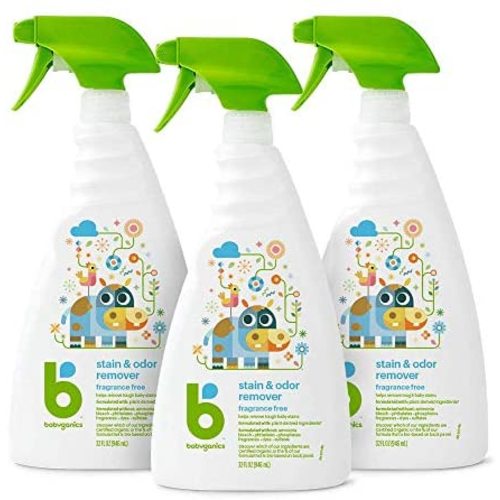 Babyganics Stain & Odor Remover Spray, Fragrance Free, 32oz Spray Bottle (Pack of 3)