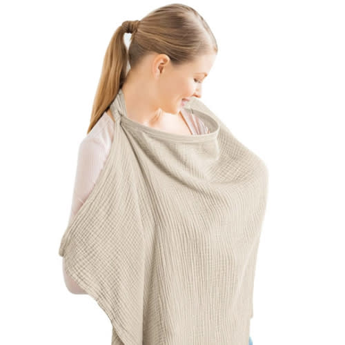 Konssy Muslin Nursing Cover for Baby Breastfeeding, Breathable 100% Cotton Breastfeeding Cover with Rigid Hoop for Mother Nursing Apron, Multi-use Carseat Canopy (Summer Wheat)