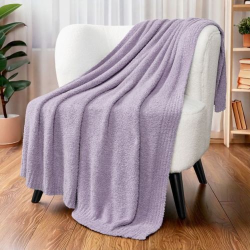 PAVILIA Plush Knit Throw Blanket for Couch Sofa Bed, Super Soft Fluffy Fuzzy Lightweight Warm Cozy All Season, Purple/Throw - 50x60, Easter Gift