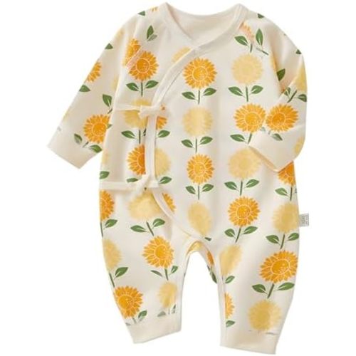 100% Organic Cotton Soft 0-6 Months Newborn Baby Romper Jumpsuits for Boys and Girls Unisex Long Sleeve
