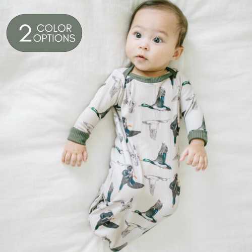 Mallard Duck Tie Gown Newborn Knotted Gown Baby Coming Home Outfit Newborn Matching Blanket and Gown Hunting Baby Gift Set Gender Neutral