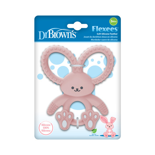 Dr. Brown's Flexees Baby Teether, Soft 100% Silicone, 3m+, BPA Free, Pink Bunny, 1 Pack