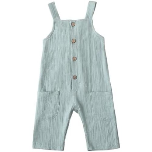 Neutral Baby Boy Girl Overalls Cotton Gauze Sleeveless Romper Button Down Jumpsuits with Pockets Toddler Summer Clothes