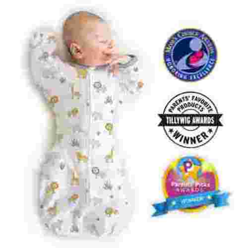 Amazing Baby Transitional Swaddle Sack, Arms Up Swaddle with Half-Length Sleeves & Mitten Cuffs, Easy Transition Swaddle Sleep Sack, Medium, 3-6 Months, 14-21 lb, On Safari