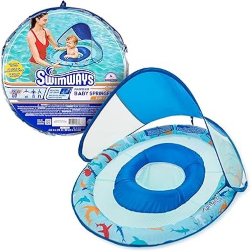 Swimways Baby Spring Float, Baby Pool Float with Canopy & UPF Protection, Swimming Pool Accessories for Kids 9-24 Months, Shark