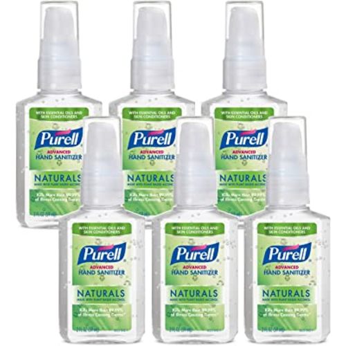 Purell Advanced Hand Sanitizer Naturals with Plant Based Alcohol, Citrus scent, 2 Fl Oz Travel Size Pump Bottle (Pack of 6), 9623-04-EC