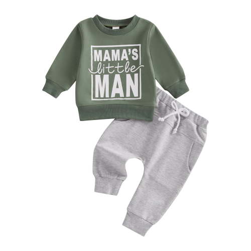 HCNTES Toddler Baby Boy Fall Winter Outfits Letter Pullover Sweatshirt Long Sleeve T-Shirt Top Pants Clothes Set(Green#4_2,3-6 Months)