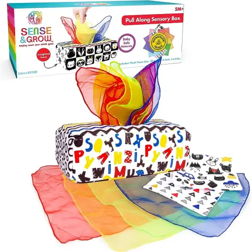 Creative Kids Pull Along Sensory Box Montessori Edition - High-Contrast Black and White First Colors Plush Tissue Box 5M+