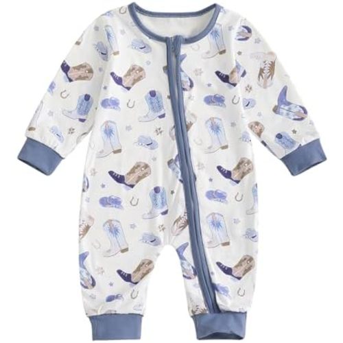 Western Baby Boy Clothes Fall Zipped Cowboy Romper Outfit Infant Cow Print One-piece Jumpsuit Overall Country Stuff